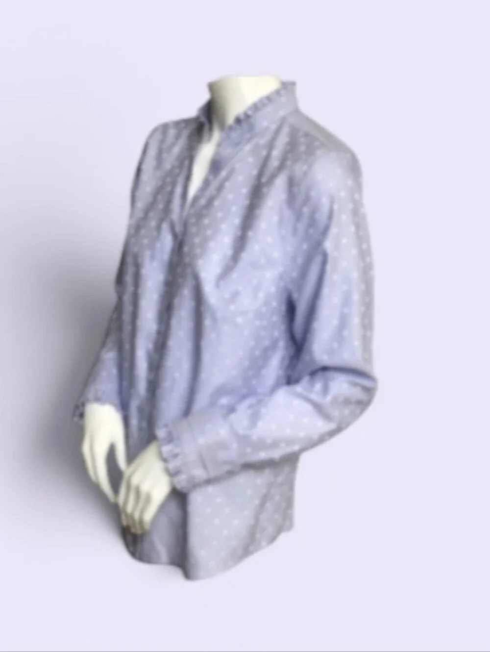 CHICO’S Shirt Lavender Polka Dot Long Sleeve No-iron Cotton Ruffles Sz 2 (10-12)